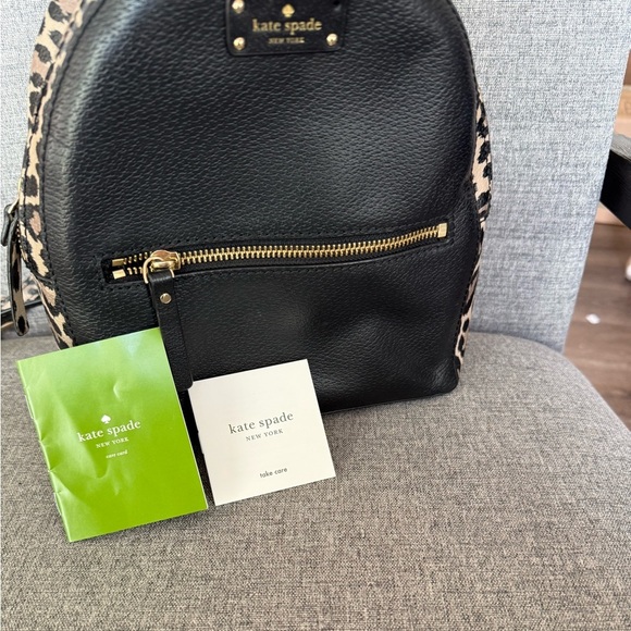 kate spade Black Leather Mini Backpack with Leopard Accent
